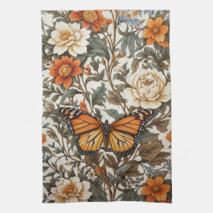 Elegant Monarch Butterfly William Morris Inspired Kitchen Towel