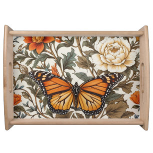 Elegant Monarch Butterfly William Morris Inspired Serving Tray