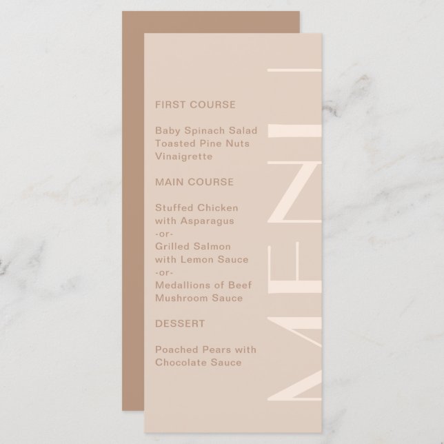 Elegant Monochromatic Big Type Wedding Menu (Front/Back)