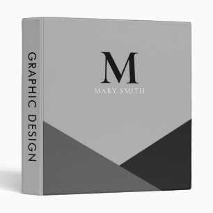 Elegant Monochromatic Black Monogram 3 Ring Binder