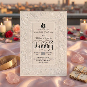 Elegant Monochromatic Cream Beige Script Wedding  Invitation