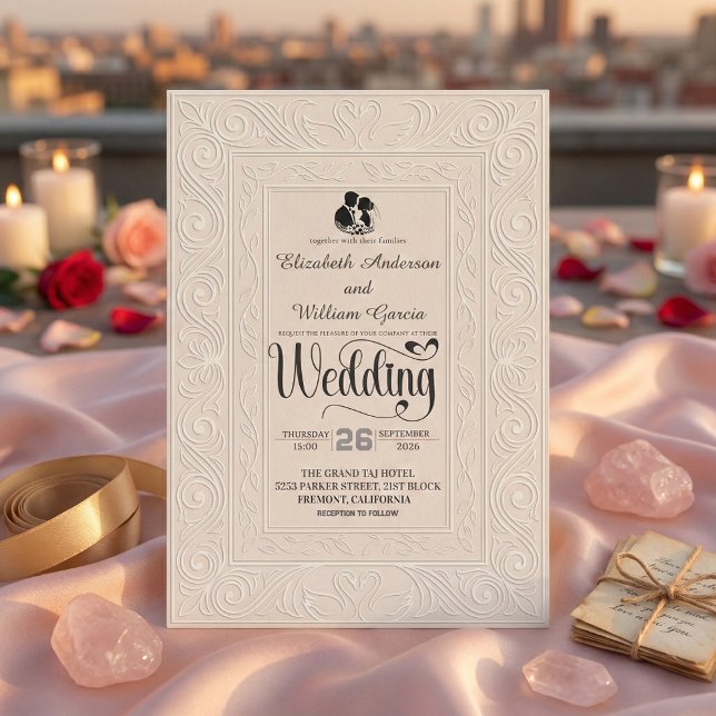 Elegant Monochromatic Cream Beige Script Wedding  Invitation (Creator Uploaded)