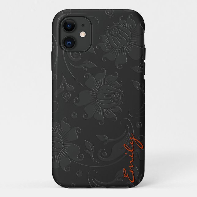 Elegant Monochromatic Dark Gray Floral Design Case-Mate iPhone Case (Back)