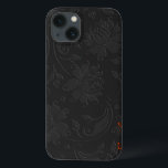 Elegant Monochromatic Dark Gray Floral Design iPhone 13 Case<br><div class="desc">Elegant girly simple dark gray monochromatic vintage floral design.Custom and optional monogram in suggested coral red. Embossed look is a photoshop effect and not real thing.</div>