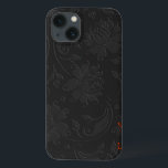 Elegant Monochromatic Dark Gray Floral Design iPhone 13 Case<br><div class="desc">Elegant girly simple dark gray monochromatic vintage floral design.Custom and optional monogram in suggested coral red. Embossed look is a photoshop effect and not real thing.</div>