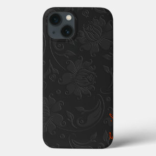 Elegant Monochromatic Dark Gray Floral Design iPhone 13 Case
