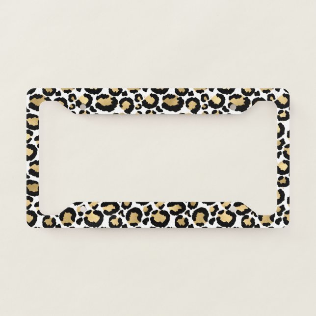 Elegant Monochromatic Leopard Spots Wild Glam License Plate Frame (Front)