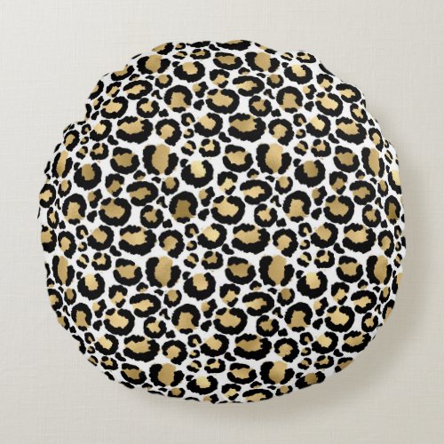 Elegant Monochromatic Leopard Spots Wild Glam Round Pillow