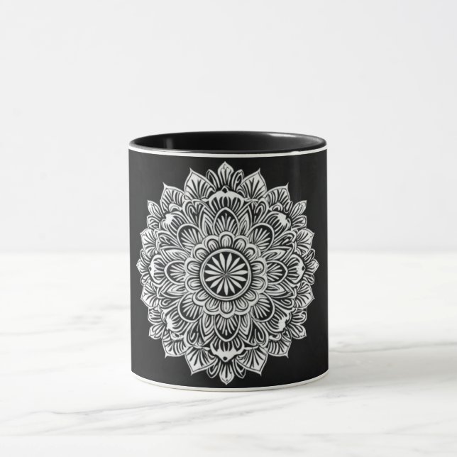 Elegant Monochromatic Mandala Mug (Center)