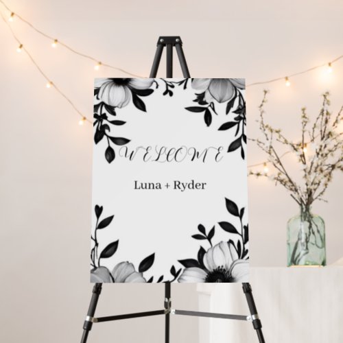 Elegant Monochrome Black  White Wedding Welcome Foam Board