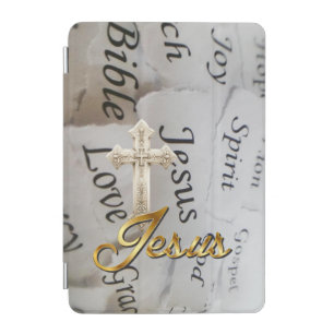 Elegant Monochrome Christian Beige Cross Jesus iPad Mini Cover