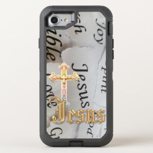 Elegant Monochrome Faith Pastel Cross Jesus OtterBox Defender iPhone SE/8/7 Case