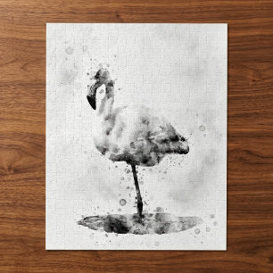 Elegant Monochrome Flamingo in Watercolor Jigsaw Puzzle