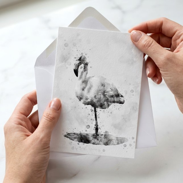 Elegant Monochrome Flamingo in Watercolor Note Card (Elegant Monochrome Flamingo in Watercolor. Note Card)