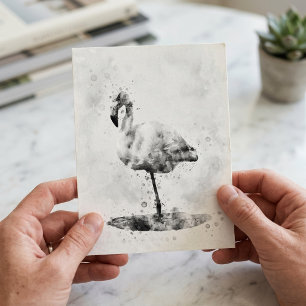 Elegant Monochrome Flamingo in Watercolor Postcard