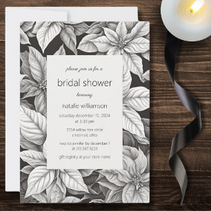 Elegant Monochrome Poinsettia Bridal Shower Invitation