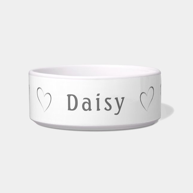 Elegant Monochrome Silver Personalized Pet Bowl (Front)