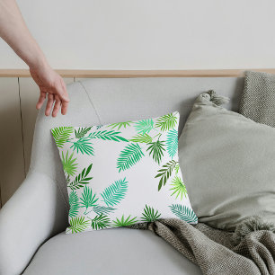 Elegant Monochrome Tropical Leaves Pattern Throw Pillow