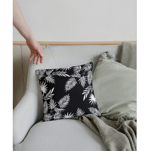 Elegant Monochrome Tropical Leaves Pattern Throw Pillow
