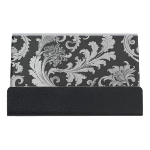 Elegant Monochrome Vintage Pattern Desk Business Card Holder
