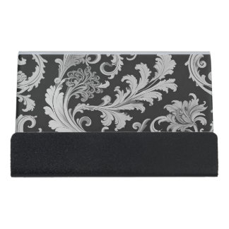 Elegant Monochrome Vintage Pattern  Desk Business Card Holder