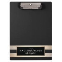 Elegant Monogam Striped Black and FAUX Gold Foil Clipboard