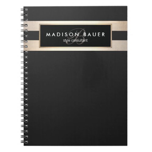 Elegant Monogam Striped Black and FAUX Gold Foil Notebook