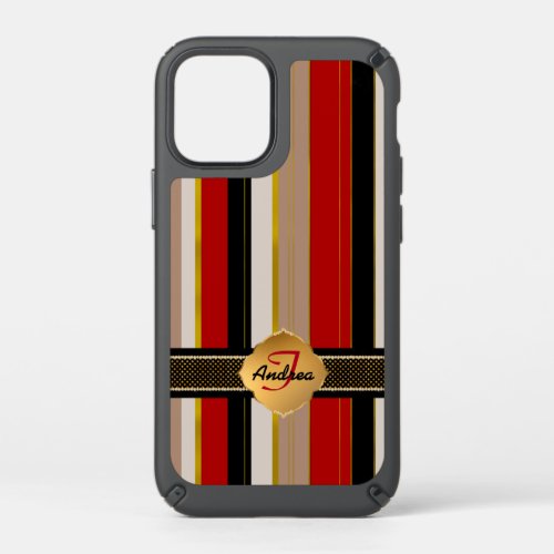 Elegant monogr red black stripes with gold accents speck iPhone 12 mini case