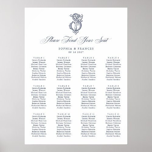 Elegant Monogram 12 Table Wedding Seating Chart