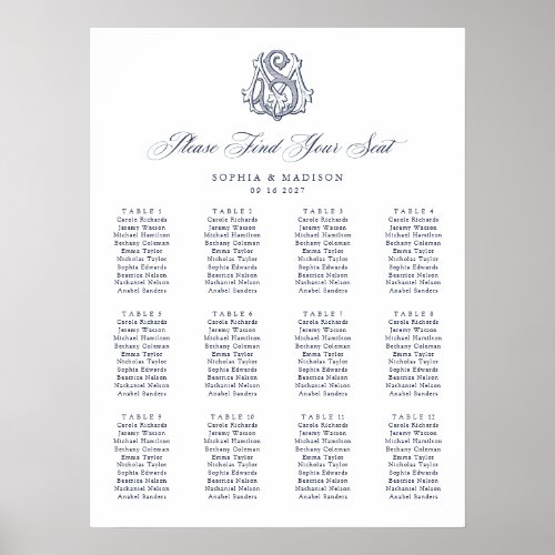 Elegant Monogram 12 Table Wedding Seating Chart