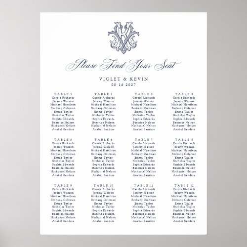 Elegant Monogram 12 Table Wedding Seating Chart