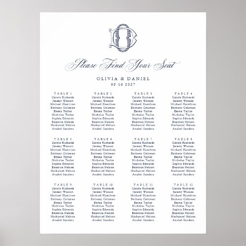 Elegant Monogram 12 Table Wedding Seating Chart