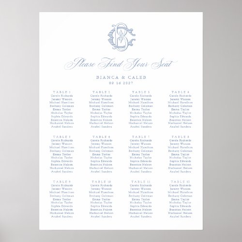 Elegant Monogram 12 Table Wedding Seating Chart