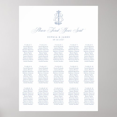 Elegant Monogram 15 Table Wedding Seating Chart