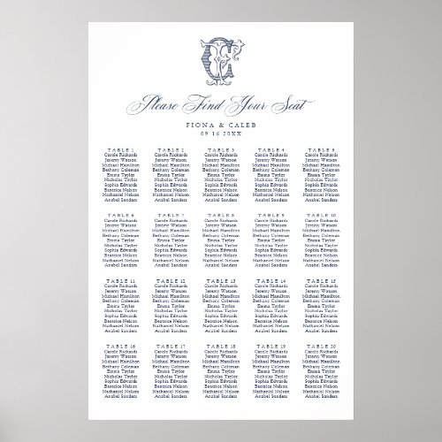 Elegant Monogram 20 Table Wedding Seating Chart