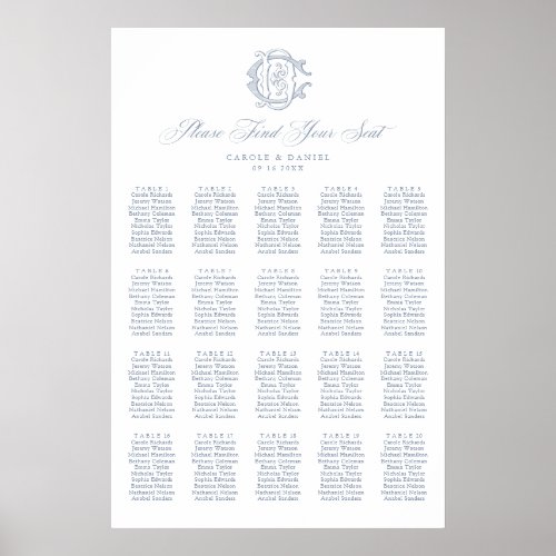 Elegant Monogram 20 Table Wedding Seating Chart