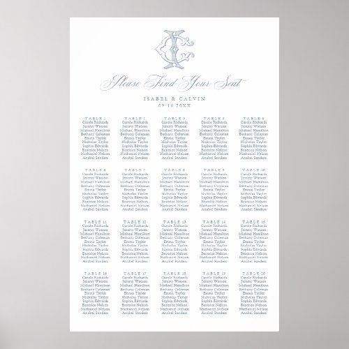 Elegant Monogram 20 Table Wedding Seating Chart