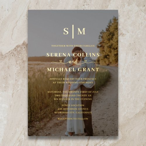 Elegant Monogram 2 Photo Wedding Foil Invitation
