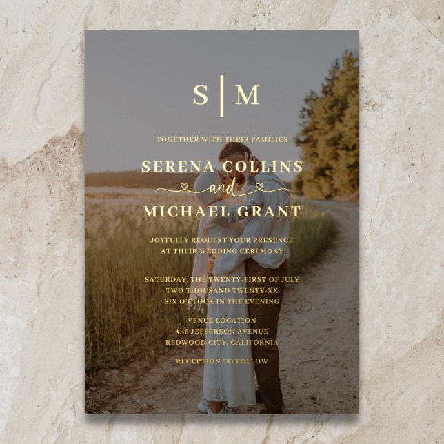 Elegant Monogram 2 Photo Wedding Foil Invitation (Creator Uploaded)