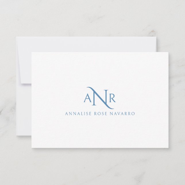 Elegant Monogram 3 Initial Name Blue Note Card (Front)