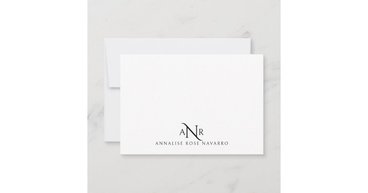 Elegant Monogram 3 Initial Name Note Card | Zazzle