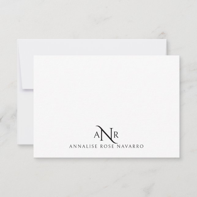 Elegant Monogram 3 Initial Name Note Card (Front)