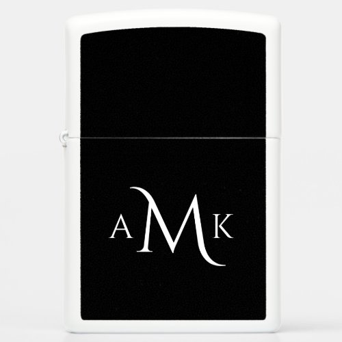 Elegant Monogram 3 Initials Script Black  White Zippo Lighter