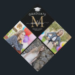 Elegant Monogram 3 Photo Black Gold Class Grad Graduation Cap Topper<br><div class="desc">Elegant Monogram 3 Photo Black Gold Class Grad Graduation Cap Topper</div>