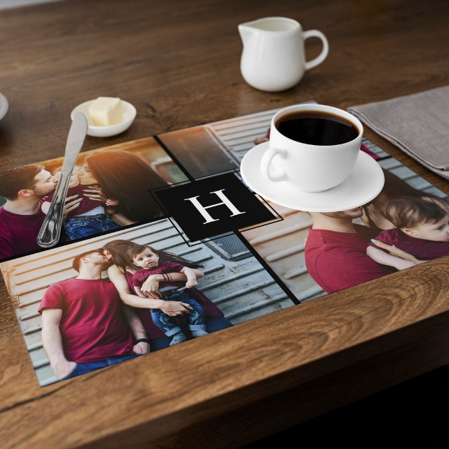 Elegant Monogram 4- Photo Collage Placemat (Creator Uploaded)