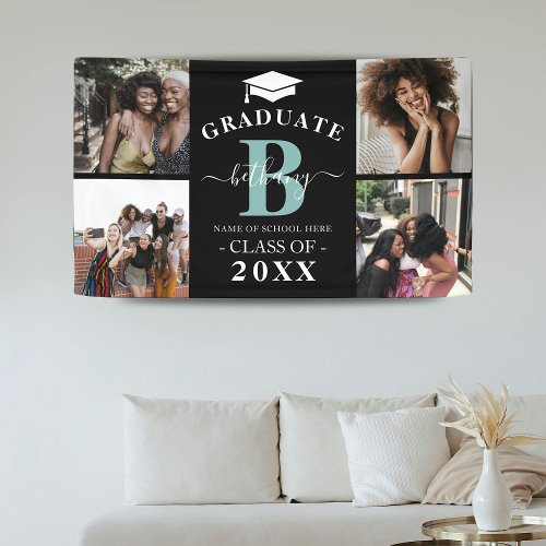Elegant Monogram 4 Photo Graduate Graduation  Banner