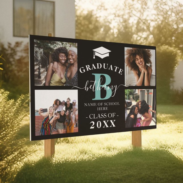 Elegant Monogram 4 Photo Graduate Graduation Yard Sign (Creator Uploaded)