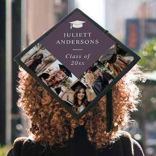Elegant Monogram 5 Photo Collage Graduation Cap Topper