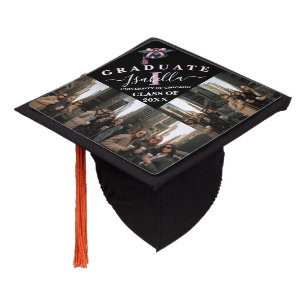 Elegant Monogram 5 Photo Girly Graduation Cap Topper