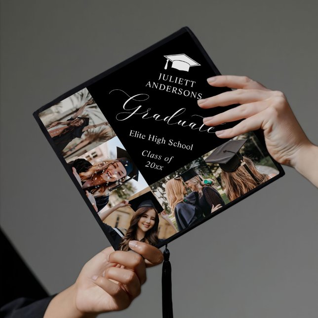 Elegant Monogram 5 Photo Graduation Cap Topper (Creator Uploaded)